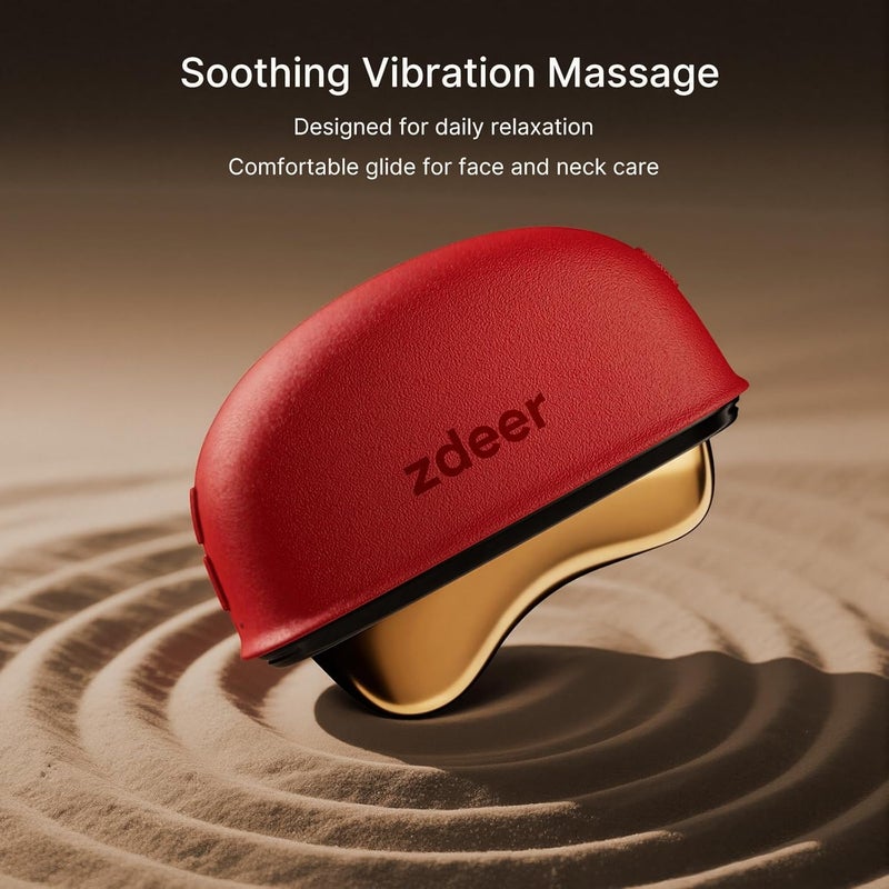 zdeer LED Red Light for Face & Neck Massager Facial Care Device – Electric Gua Sha Brass Tool with Heat & Vibration for Firming, Sculpting & Skincare, Red - Image 5